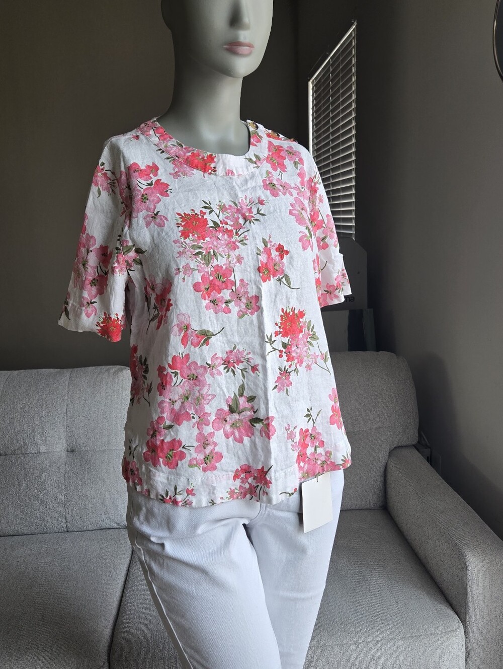 100% Pure Linen Made In Bangladesh Top Women's Floral Print Size 14 de M&S